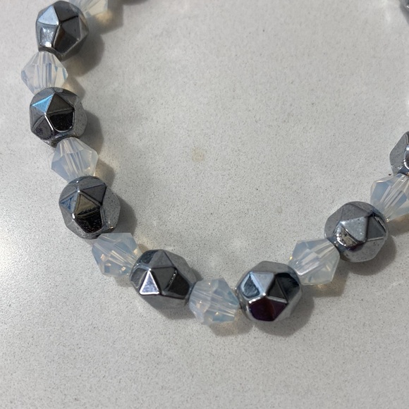 Iced silver lining bracelet- silver hematite with Opal crystals - Picture 2 of 6